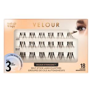 Velour-Xtensions Self-Stick Lash Clusters Soft & Wispy, Self Adhesive Eyelashes with 18 Underlash Clusters, New No Glue Technology for Lightweight Effortless Lash Look at Home