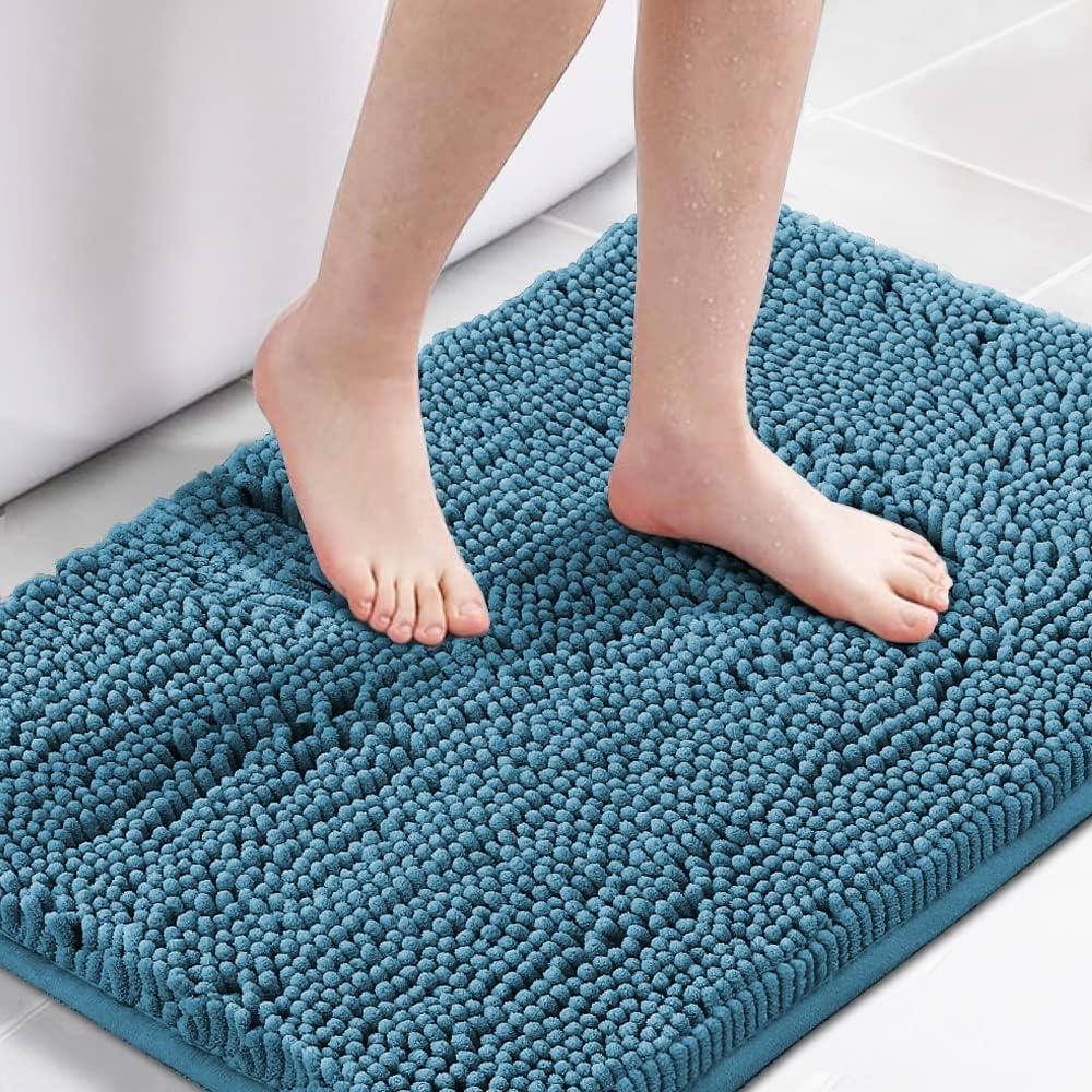 H.VERSAILTEX Bath Mat Bathroom Rug Bath Rugs for Bathroom Non Slip Bath Mats Extra Thick Chenille Rug 17" x 24" Absorbent Soft Shaggy Washable Dry Fast Plush Rugs for Bathtubs - Dark Teal