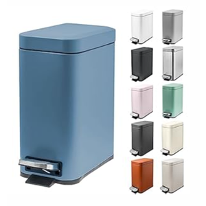 M-Aimee 1.3 Gallon Slim Small Trash Can with Lid Soft Close, Stainless Steel Garbage Can for Bathroom Bedroom Office, Rectangular Step Trash Bin with Removable Inner Waste Basket (Blue)