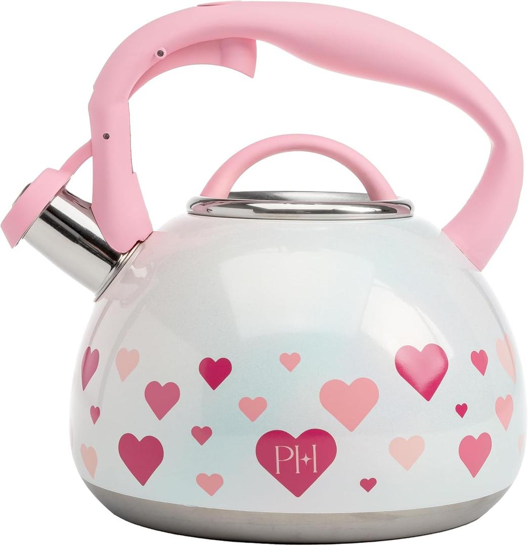 Paris Hilton Whistling Stovetop Tea Kettle, Stainless Steel with Iridescent Heart Design, Soft Touch Handle, 2.5-Quart, Iridescent Paris Hilton Whistling Stovetop Tea Kettle, Stainless Steel with Iridescent Heart Design, Soft Touch Handle, 2.5-Quart, Iridescent