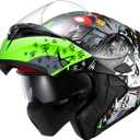 KYPARA Motorcycle Dual Visor Flip up Modular Full Face Helmet with DOT Certification of Impressionism (Black Pocker, L)