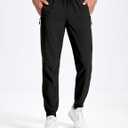 MAGNIVIT Men's Joggers with Zipper Pockets Lightweight Athletic Track Pants | Water Repellent,Quick Dry,3 Zippered Pockets,4-way stretch fabric (Black)