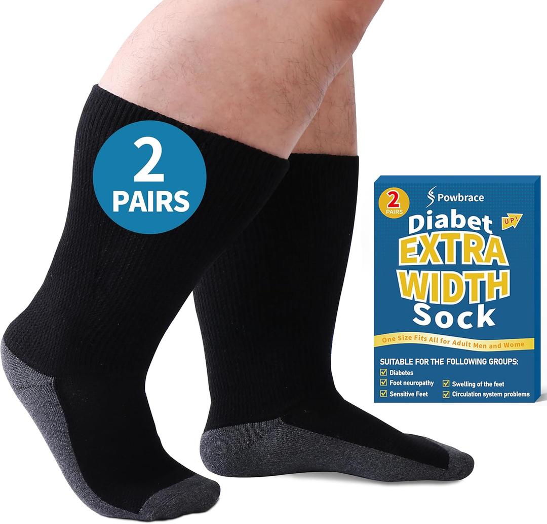 2 Pairs Wide Diabetic Socks for Men, Women, Plus Size, Lymphedema Socks for Swollen Feet and Ankles, Edema Loose Fit Socks, Non-Binding Hospital Cast Socks
