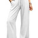 ELLEVEN Low Rise Wide Leg Linen Pants for Women Baggy Palazzo Flowy Trousers Cotton Lightweight Summer Beach Vacation Clothes White Medium