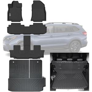SANBAN-AXE Floor Mats & Trunk Mat Backrest Mat for 2019-2023 2024 2025 Subaru Ascent TPE All Weather Protection 3 Rows Car Floor Liners with Cargo Liners Covering The backrest Accessories
