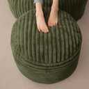 HIGOGOGO Round Stuffed Pouf Ottoman, Corduroy Poufs with High-Density Foam Filling, Furry and Fluffy Pouf Foot Stool Storage Ottoman, 20 X 15 Floor Poufs Foot Rest for Living Room, Green