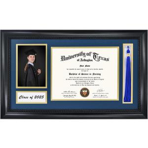 GMFrames Class of 2025 2026 Diploma Frame with Tassel Holder for 8.5x11 Certificate and 5x7 Photo,Solid Wood,Tempered Glass,Navy over Gold Mat