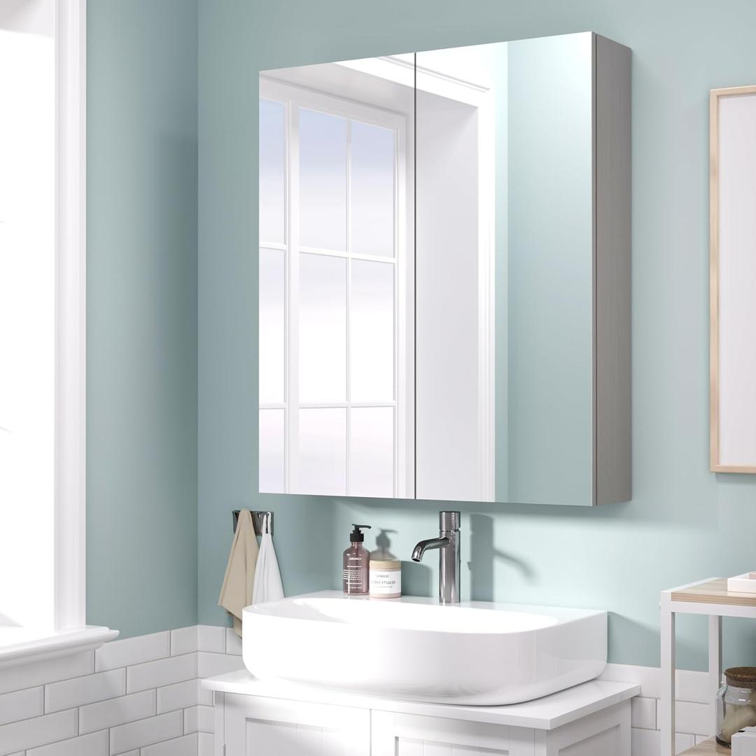 28x24 inch Bathroom Wall Cabinet, Saver Storage Cabinet, Medicine Cabinet with 2 Door and Adjustable Shelves, GreyAssembly Required, W24 x H28 2 doors