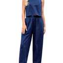 Rantar Womens Cotton Checker Set 2 Piece Beach Vacation Outfit Summer Tank Top Pants Suit, Large