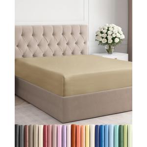 King Fitted Bed Sheet - Bottom Single Fitted Sheet Only - Ultra-Soft Hotel Luxury Bedding w/ 8-16 Inch Deep Pockets - Breathable, Cooling & Wrinkle Free - Easy-Care, Fade & Shrink Resistant - Beige
