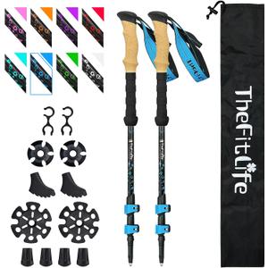 TheFitLife Carbon Fiber Trekking Poles  Collapsible and Telescopic Walking Sticks with Natural Cork Handle and Extended EVA Grips, Ultralight Nordic Hiking Poles for Backpacking Camping (Blue)