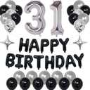 31st Black Silver Birthday Party Decorations for Men Women, Happy 31 Birthday Party Supplies with Black Happy Birthday Banner,31 Number Balloons, Silver Foil Stars, Happy Birthday Balloons for 31st Birthday