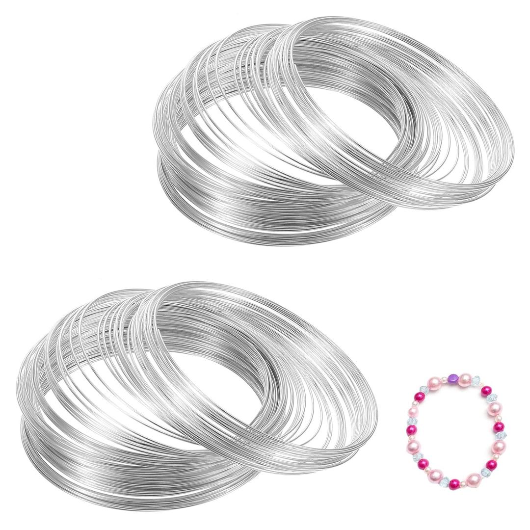 200 Loop Steel Memory Wire for Jewelry Making Bracelets, Silver Iron Beading Wire, 6cm Diameter Bracelet Wires for DIY Crafts