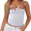 PINKMSTYLE Womens Floral Embroidered Corset Top Bustier Tank Top with Adjustable Straps Date Night Party Going Out Top (White, L)