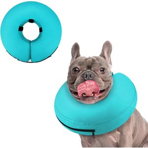 Supet Inflatable Dog Cone Collar Alternative After Surgery, Doggie Neck Donut Collar Recovery ECollar for Post Surgery, Soft Dog Cone for Small Medium Puppies Cats (S(Neck 7"-9.5"), Solid Green)