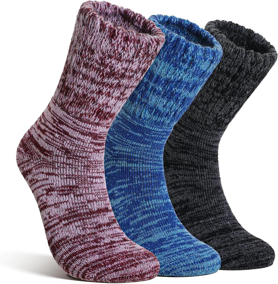 Merino Wool Boot Socks Thermal Winter Ski Thick Warm Hiking Socks for Women Men 3 Pairs (Large, Red Black Blue)