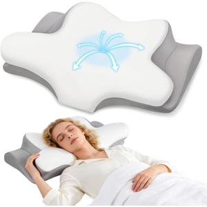 Cervical Neck Pillow, Memory Foam Pillows for Neck, 2 Heights Ergonomic Pillow,White, 25"×14"×3.54/4.73"
