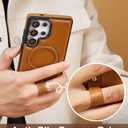 Butaiga for Samsung Galaxy S26 Ultra Case Leather with Stand, Anti-Slip Grip Ring, Fits for MagSafe (Brown, S26 Ultra)
