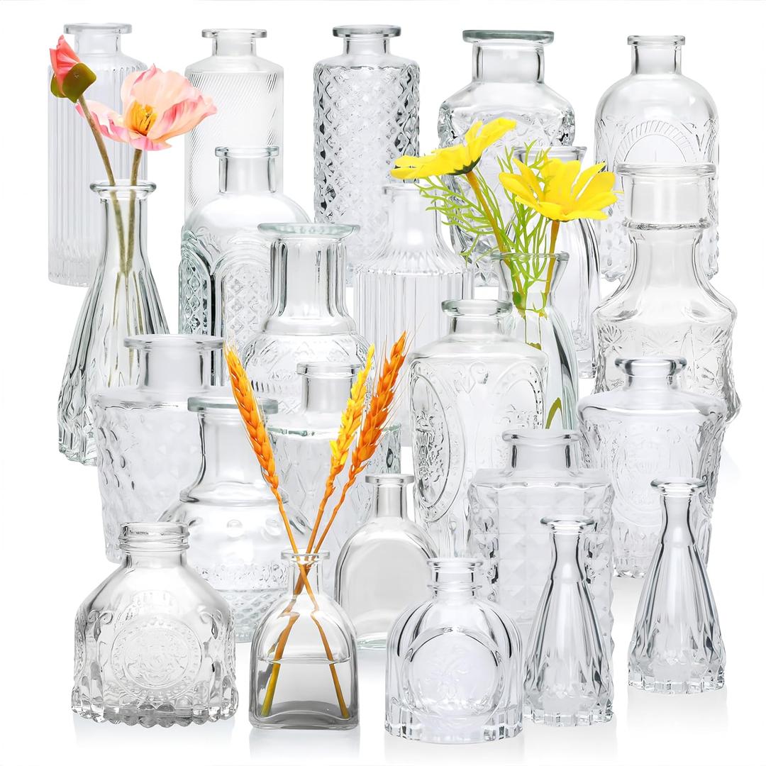Brajttt Glass Bud Vases in Bulk, Bud Vase Set of 25,Small Vases for Mini Flower Vase Set, Cute Vintage Glass Vases Set for Flower, Wedding, Home, Centerpiece Table Decorations (Clear)