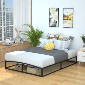 Amazon Basics Metal Platform Bed Frame, with Wood Slat Support, 10 inches High, Full, Black
