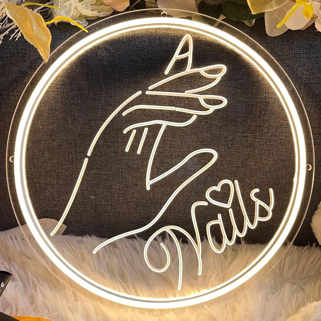 NAILS Neon Sign For Spa Beauty Room Nail Brows Lashed Salon Studio 3D Art Carving Design LED Wall Decor Business Stores Logo Barber Shop Word Indoor Custom Neon Light 5V USB Powered Warm White 30×30cm