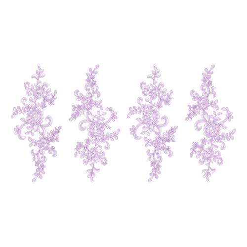 uxcell 4 Pcs Flower Lace Appliques 3D Embroidery Lace Patch Sewing Addition Embellishments for Wedding Bridal Dress Clothes DIY Crafts Accessories Decoration, Light Purple (23cm)