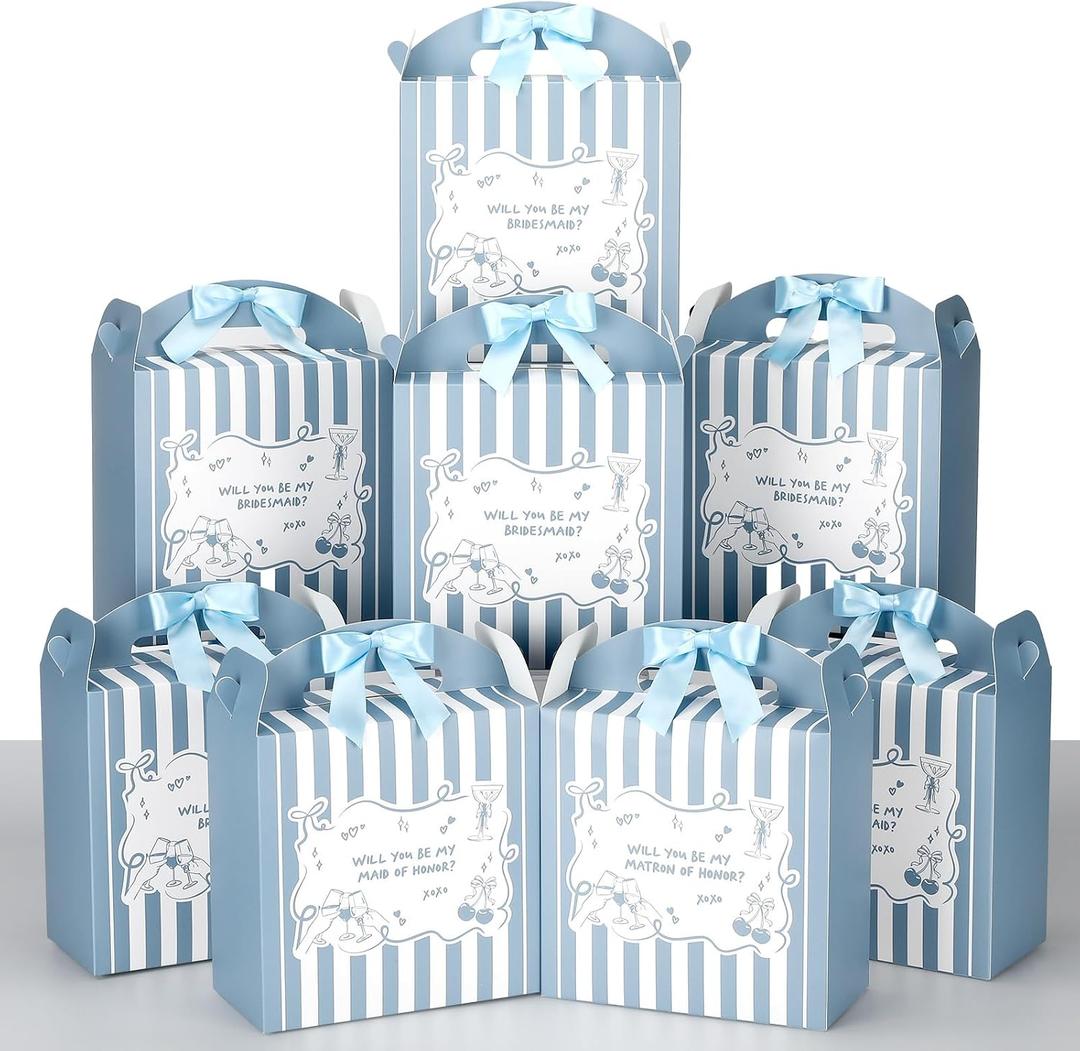 Fullhawl Bridesmaid Proposal Boxes Set of 8 with Bow - 8 x 8 x 4 Inch Will You Be My Bridesmaid Gift Box, Maid of Honor Box for Wedding Bridal Shower Party Favors(Blue)