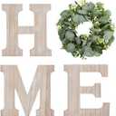 Wooden Home Sign Wall Hanging Decor Wood Home Letters for Wall Art with Artificial Eucalyptus Wreath Rustic Home Decor Farmhouse, Wall Decor for Living Room Entryway Housewarming Gift (Natural) (9.8L" x 9.3W")