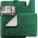 Clara Clark 3 Piece Bathroom Rugs Bath Mat Set, Velvet Memory Foam Bath Mats for Bathroom - Non-Slip, PVC Backing Bath Rugs, Washable - Dries Quickly, Green