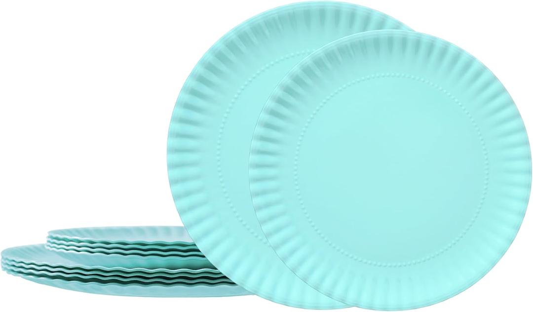 TP Reusable Melamine Paper Plates, 8" and 10.5" Round Plates for Party Picnic Outdoors, Set of 4, Teal