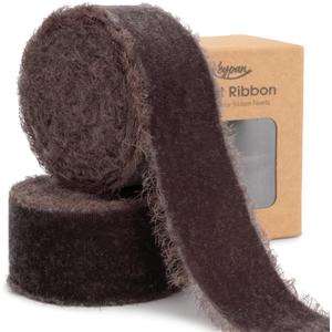 Brown Velvet Ribbon 1-1/2 Inch x 6 Yd Handmade Frayed Vintage Ribbons for Christmas Tree Home Decor Wreath Craft Ornaments Gift Wrapping