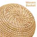 WRINGKIT Small Rattan Basket Box with Lid, Round Handmade Woven Storage Basket, Multi-purpose Wicker Bowl Decorative Organizer for Shelf, Home, Bathroom Decor