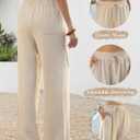Womens Linen Wide Leg Pants Khaki, Beach Cover Up Palazzo Pant with Pocket, Summer Casual Pant for Travel Teacher (XL)