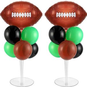 Football Party Balloons Stand Kit 2 Sets with 2 Rugby Ball Foil Balloons Football Themed Party Balloon Centerpiece for Tables for Game Sports Graduation Birthday Footballs Themed Decorations