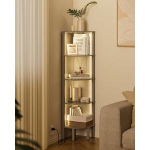 Corner Shelf Stand, 5 Tier Corner Bookshelf,Corner Furniture for Bedroom Display Corner Shelf for Small Space,Wood Shelves with Storage Rack for Living Room,Office,Gray