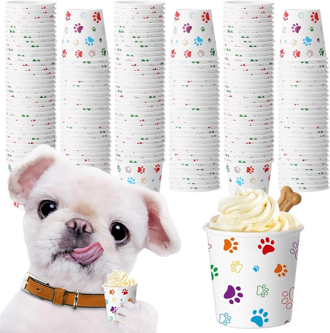 Yungyan 100 Pcs 3 oz Tiny Pup Cups for Dogs Mini Whip Cream Disposable Paper Cups Mini Puppy Dog Paw Pattern Snack Container for Puppy Food Treat Feeding Pet Theme Party Supplies (Colorful)