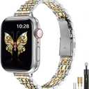MioHHR Slim Metal Band Compatible with Apple Watch Band 42mm(Series 10) 41mm 40mm 38mm,Dressy Stainless Steel Chain Strap for Women iWatch Bands Series 9 8 7 6 5 4 3 2 1 SE,Silver/Gold