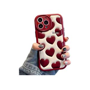 Compatible with iPhone 16 Pro Max Cute Case, Kawaii Phone Case TPU Leather Red Heart Cartoon case Soft Rubber Shockproof Protective for iPhone 16 Pro Max Case Cover for Women Girls