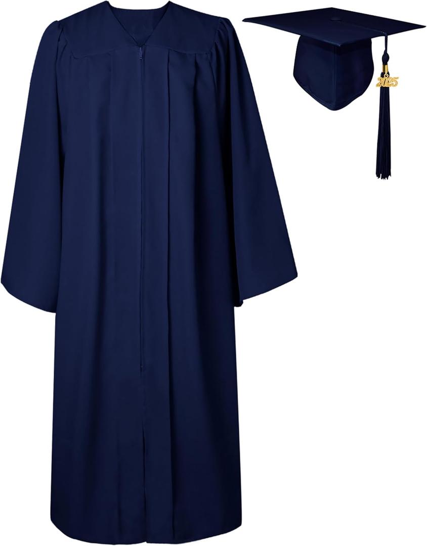 GraduatePro Matte Graduation Cap and Gown Class of 2025 Set Bulk with Tassel for High School & College 12 Colors (45, Navy)