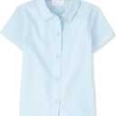 The Children's Place girls Short Sleeve Poplin Button Down Shirt (Blue, S)