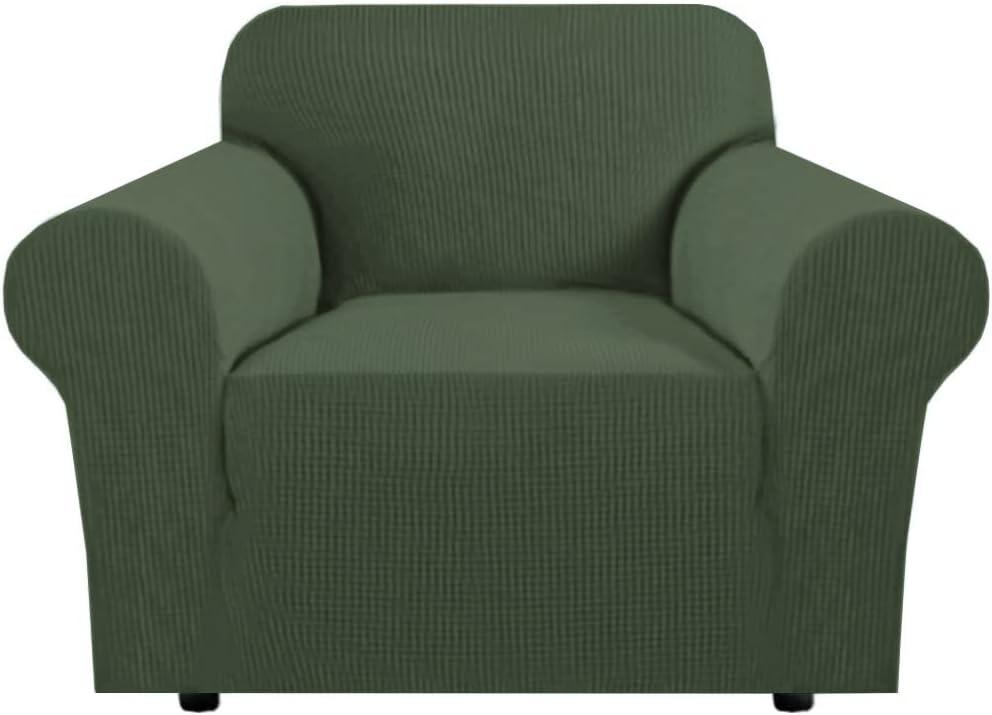 H.VERSAILTEX High Stretch Couch Cover 1-Piece Rich Jacquard Chair Covers for Living Room Armchair Spandex Fabric Sofa Cover for Dogs Stay in Place Machine Washable (Armchair 31"-40", Bronze Green)