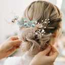 NUOBESTY 4-Piece Sage Green Wedding Hair Comb Set Bridal Hair Accessories with Pearl Floral Leaf Design for Women Special Occasions