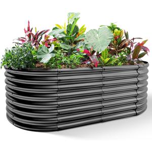 Land Guard Galvanized Raised Garden Bed, 8x4x2ft Planter Boxes Outdoor, Oval Larger Metal Planter Boxes for Vegetables, Fruits, Flowers (Grey)