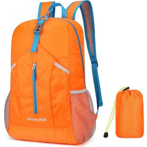 25L Foldable Hiking Backpack Lightweight Packable Basic-Daypack Collapsible Bag Water-Resistant Travel Men Women Camping Cycling Outdoor (Orange)