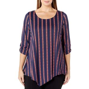 Star Vixen Women's Vintage Hanky Hem Top, Elbow Sleeve with Cinch Detail, Large