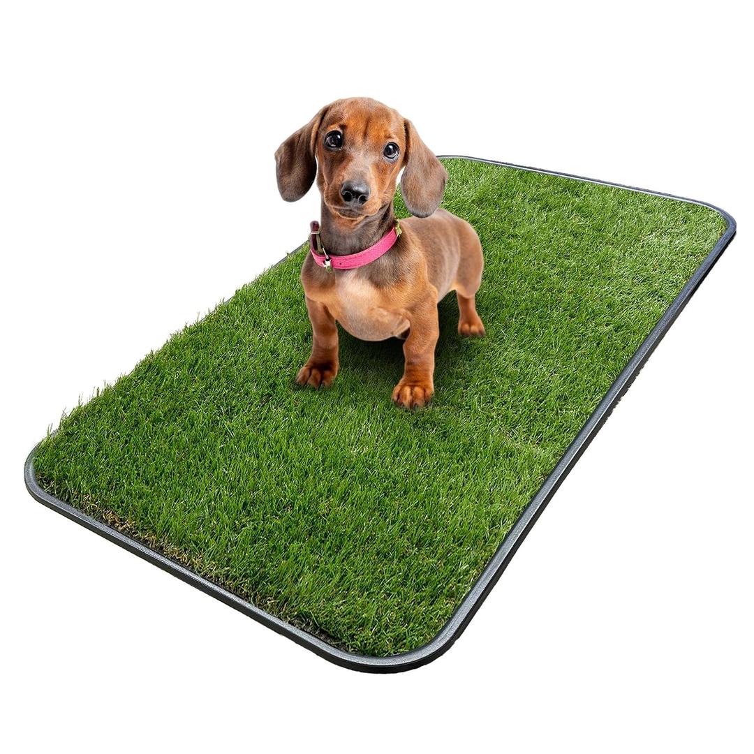 Ottomanson Artificial Grass Puppy Potty Training Pad with Tray, 15" x 30" Reusable Pee Pad for Small Pets and Dogs