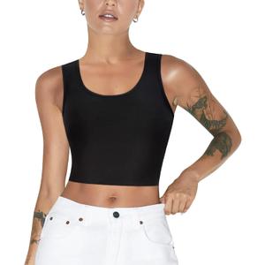 LODAY Women Transgender Tomboy FTM Elastic Chest Binder Bra Pullover Tank Top (Black, XL)