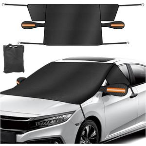 Car Windshield Ice Snow Cover with Magnetic Edges, Heavy Duty Oxford Fabric Windscreen Protector Cover with Side Mirror Covers, Winter Waterproof Frost Cover for Car Truck SUV RV (Orange)