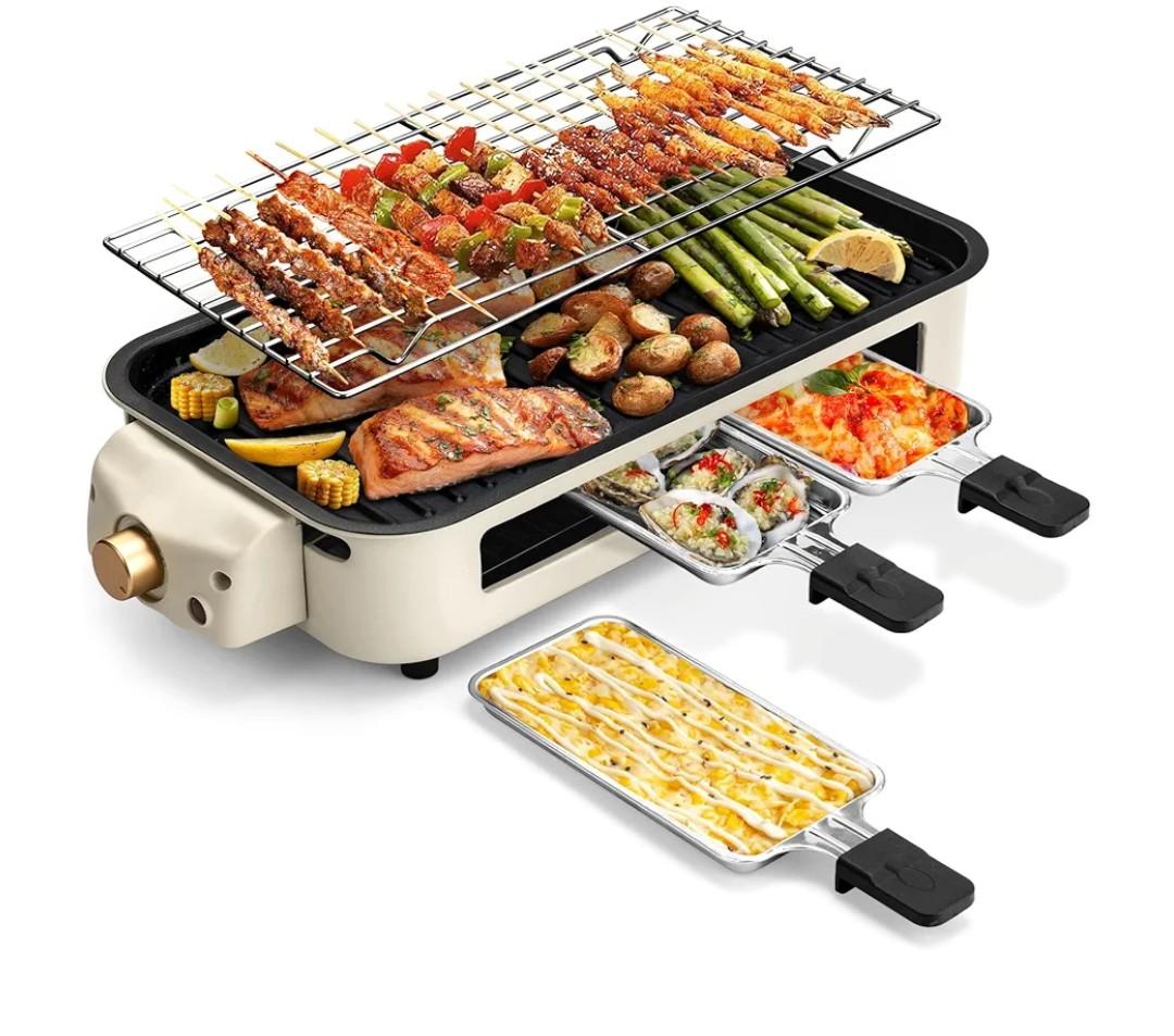 Pukomc Electric Indoor Grill,2 in 1 Indoor Grills for Kitchen with Grill Net & Non-Stick Cooking Removable Plate, Temperature Control, Dishwasher Safe, 1700W Smokeless Barbecue