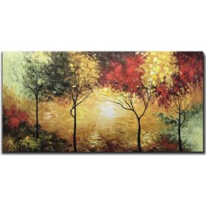 Tiancheng Art,24 X 48 Inch Modern Impressionism Tree Art Frame Oil Painting Propylene Canvas Hand-Painted Forest Wall Art Living Room Interior Decorative Painting Ready to Hang